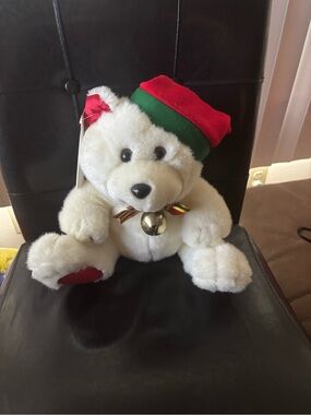 Plush Holiday Bear with Red & Green Hat